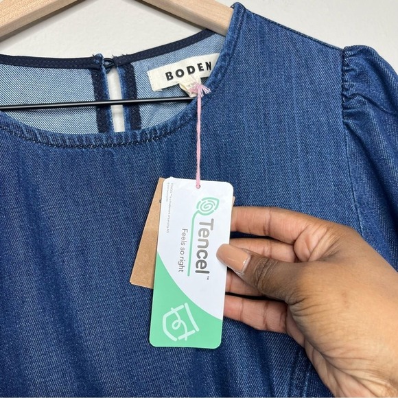 NEW Boden Women Dress 12 Denim Blouson Shift‎ Tencel Chambray Long Sleeve - Picture 3 of 16